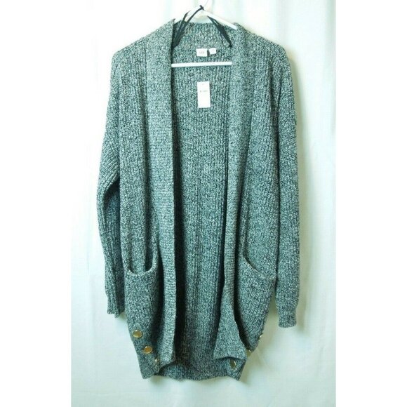 Women's Gap Black White Long Thick Knitted Cardigan w/ Gold Buttons Size XS/S - Picture 1 of 6